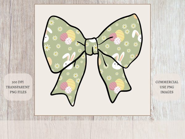 Easter Bunny Coquette Bow, Egg Pattern Clipart, Spring Holiday Cute Ribbon, Seasonal Digital Design, 300 DPI PNG Sublimation File - Image 3