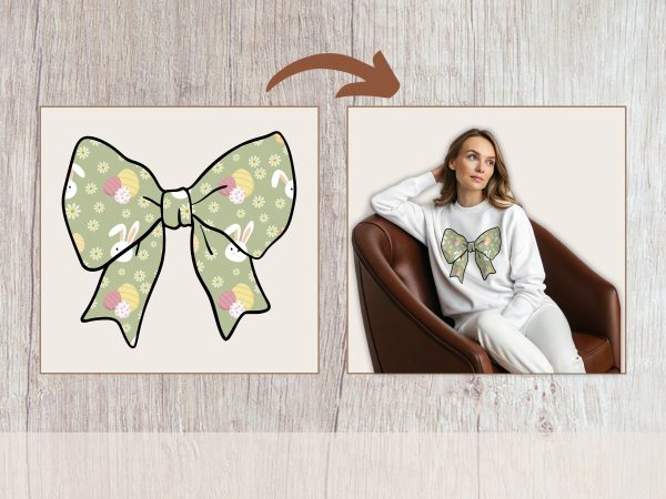 Easter Bunny Coquette Bow, Egg Pattern Clipart, Spring Holiday Cute Ribbon, Seasonal Digital Design, 300 DPI PNG Sublimation File - Image 2