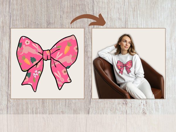 Pink Bunny Coquette Bow Design Sublimation PNG 300 DPI Easter Clipart Transparent Rabbit Spring Floral Carrot Digital Download - Image 2