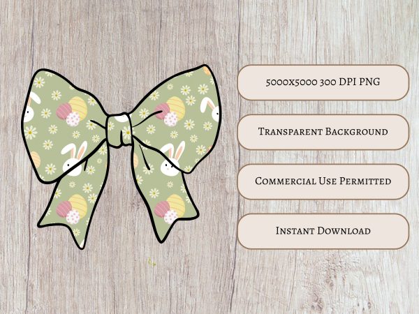 Easter Bunny Coquette Bow, Egg Pattern Clipart, Spring Holiday Cute Ribbon, Seasonal Digital Design, 300 DPI PNG Sublimation File - Image 5