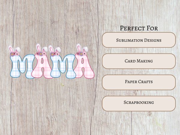 Mama Bunny Ears Spring Design, Cute Easter Sublimation PNG, 300 DPI Transparent Background, Plaid Mama Graphic For Crafting - Image 6