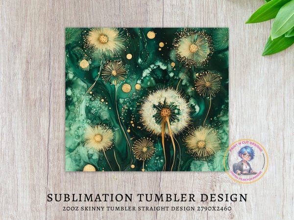 Stunning Abstract Dandelions Art 20oz Skinny Tumbler Sublimation Wrap - Image 3