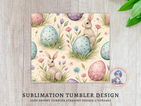 Adorable Bunny and Easter Egg Pattern 20oz Skinny Sublimation Tumbler Wrap - Image 3