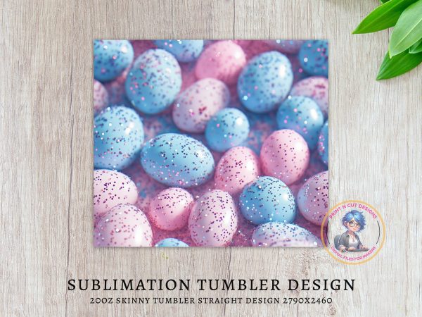 Blue Pink Glitter Easter Eggs Tumbler Wrap - Image 3