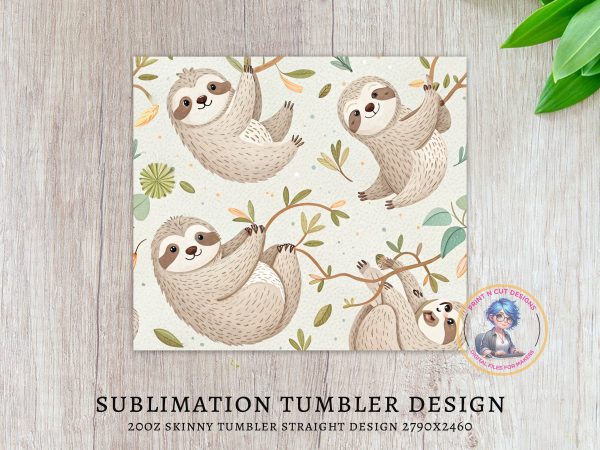 Cute Sloth Patterns for 20oz Skinny Sublimation Tumbler Wrap - Image 3