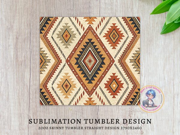 Bohemian Tribal Pattern 20oz Skinny Sublimation Tumbler Wrap - Image 3