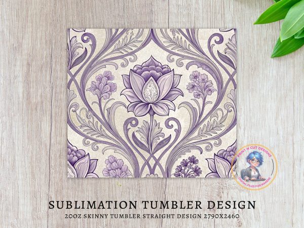 Elegant Purple Floral Design 20oz Skinny Sublimation Tumbler Wrap - Image 3