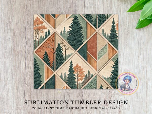 Geometric Forest Art Pattern for 20oz Skinny Sublimation Tumbler Wrap - Image 3