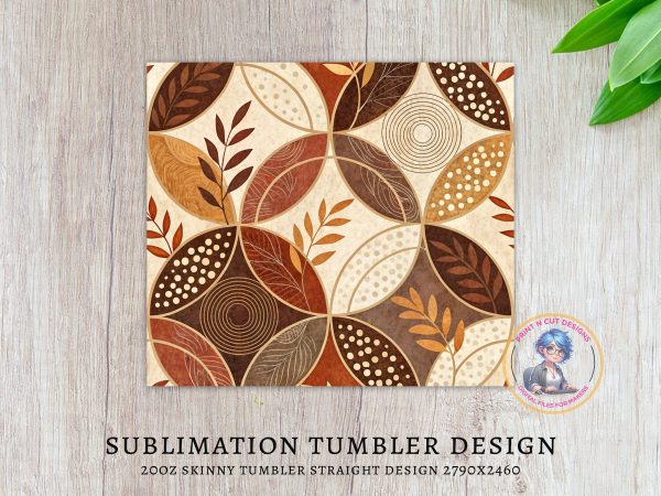 Abstract Autumn Foliage Geometric 20oz Skinny Sublimation Tumbler Wrap - Image 3