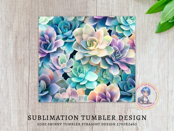 Beautiful Succulent Abstract Design 20oz Skinny Tumbler Sublimation Wrap - Image 3