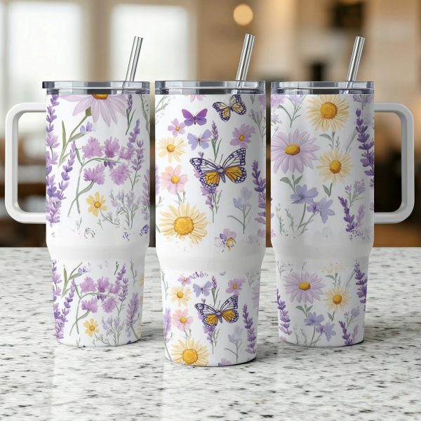 Floral Butterfly Sublimation Tumbler Wrap, 40oz Tumbler Wrap, Spring Flowers Tumbler Wrap, Reusable Tumbler Wrap, Cute Tumbler Wrap