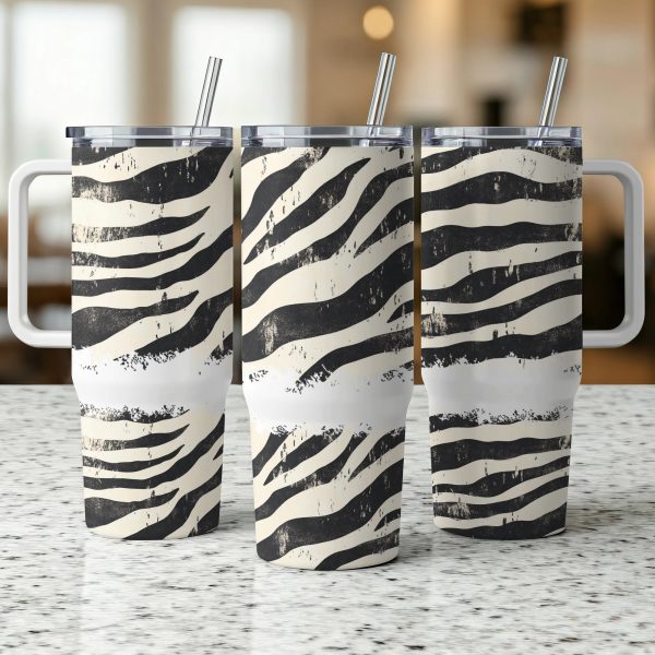 Zebra Print Sublimation Tumbler Wrap, Black and White Animal Print Tumbler, Reusable 40oz Wrap, Stylish Zebra 40oz Tumbler