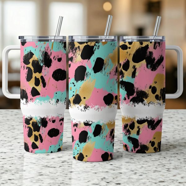 Colorful Abstract Splatter 40oz Sublimation Tumbler Wrap for Travel, Unique Artistic Design Tumbler, Gift for Coffee Lovers, Reusable Cup