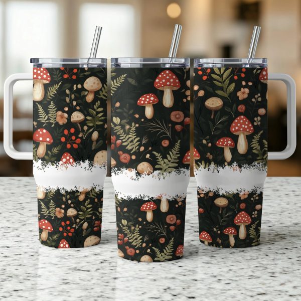 Mushroom Forest Tumbler Wrap, 40oz Sublimation Tumbler, Cute Nature Inspired Design, Reusable Drinkware for Nature Lovers