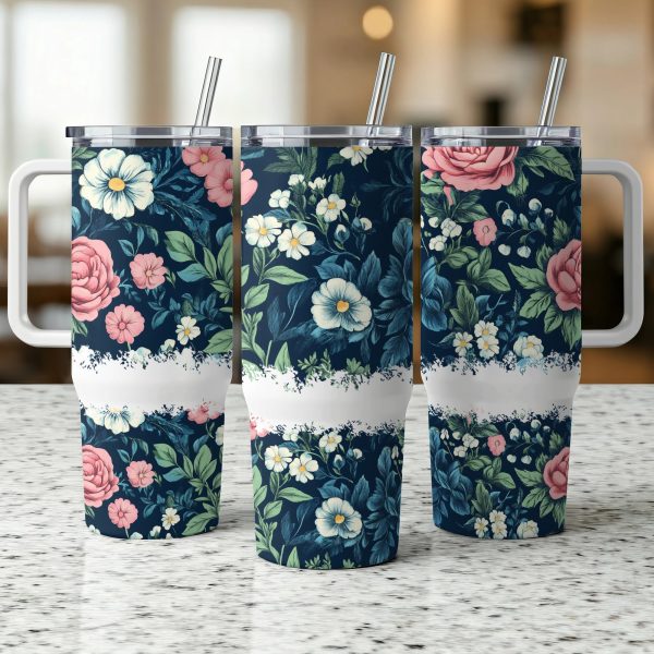 Floral 40oz Sublimation Tumbler Wrap, Elegant Flower Design Insulated Tumbler Wrap, Large Capacity Travel Mug Wrap, Gift for Her