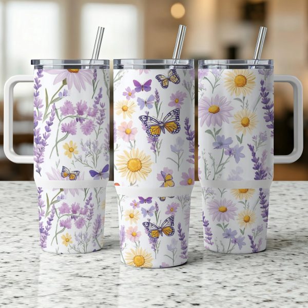 Floral Butterfly Sublimation Tumbler Wrap, 40oz Tumbler Wrap, Spring Flowers Tumbler Wrap, Reusable Tumbler Wrap, Cute Tumbler Wrap - Image 3