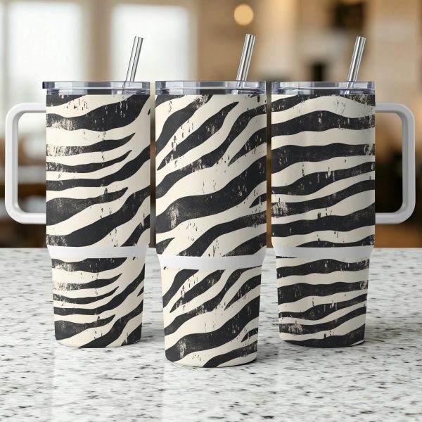 Zebra Print Sublimation Tumbler Wrap, Black and White Animal Print Tumbler, Reusable 40oz Wrap, Stylish Zebra 40oz Tumbler - Image 3