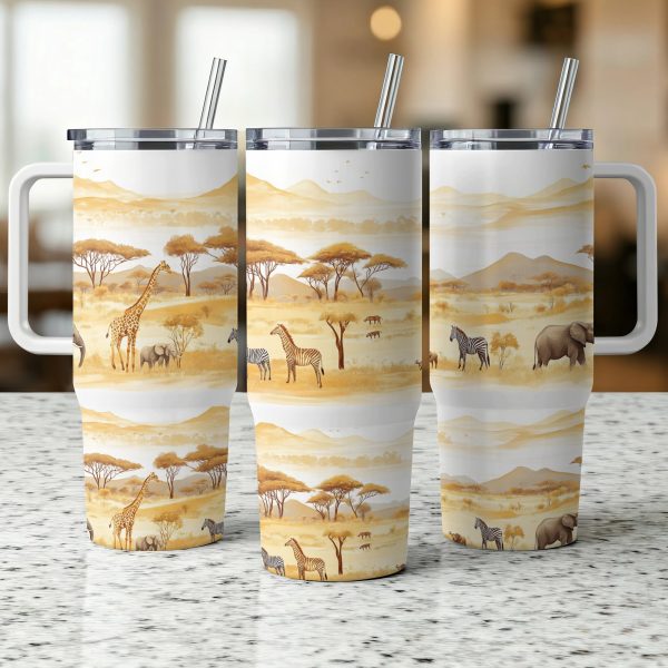 African Safari Animals 40oz Tumbler Wrap, Wildlife Jungle Sublimation Tumbler, 40oz Traveler Mug, Elephant Giraffe Zebra Design - Image 3