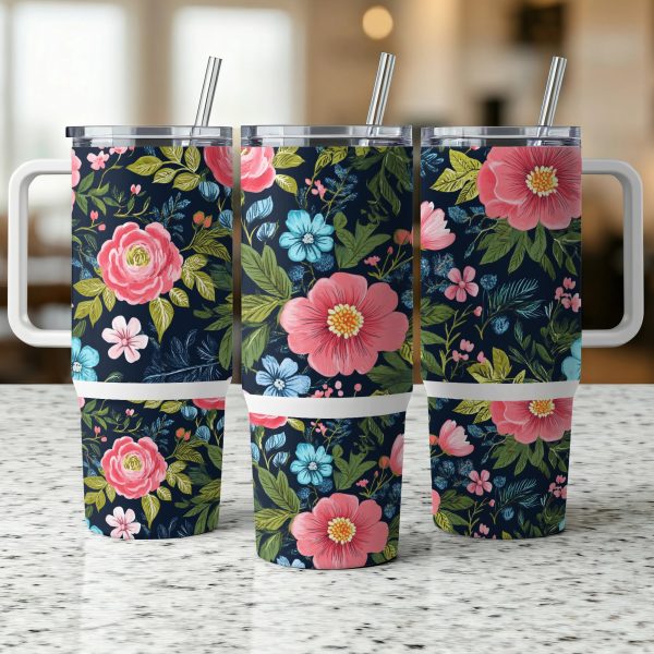 Floral 40oz Sublimation Tumbler Wrap, Wildflower Garden Tumbler Wrap, Reusable Tumbler with Lid and Straw, Insulated Floral Tumbler Wrap - Image 3