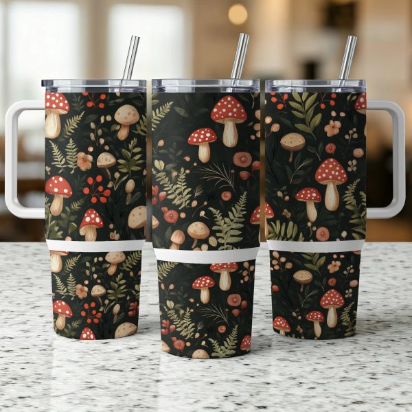 Mushroom Forest Tumbler Wrap, 40oz Sublimation Tumbler, Cute Nature Inspired Design, Reusable Drinkware for Nature Lovers - Image 3