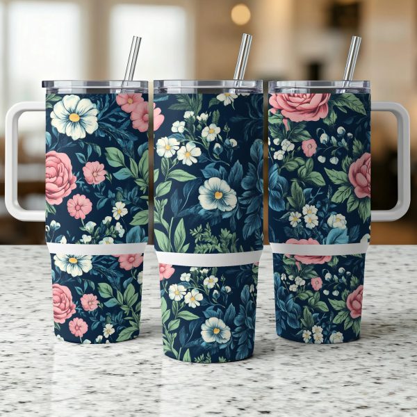 Floral 40oz Sublimation Tumbler Wrap, Elegant Flower Design Insulated Tumbler Wrap, Large Capacity Travel Mug Wrap, Gift for Her - Image 3