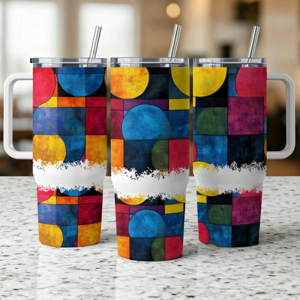 Colorful Geometric Pattern 40oz Sublimation Tumbler PNG, Digital Download for DIY Crafting, Artistic Design for Sublimation Tumblers