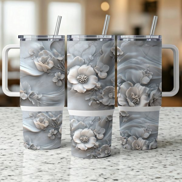 Floral Tumbler PNG, 40oz Sublimation PNG, Abstract Flower Design, Water Bottle Wrap, High-Resolution Tumbler Image - Image 2