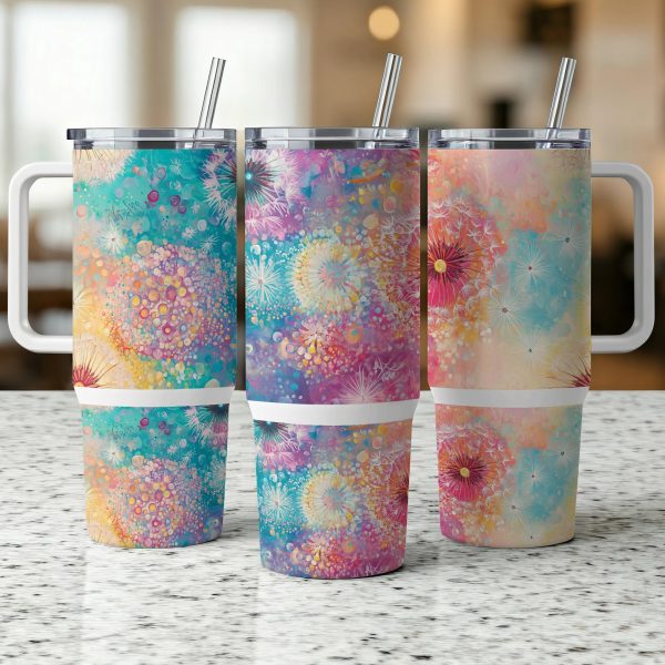 Colorful Floral Explosion on 40oz Sublimation Tumbler PNG, Bright Abstract Design for Drinkware, Vibrant Tumbler Digital Download - Image 2