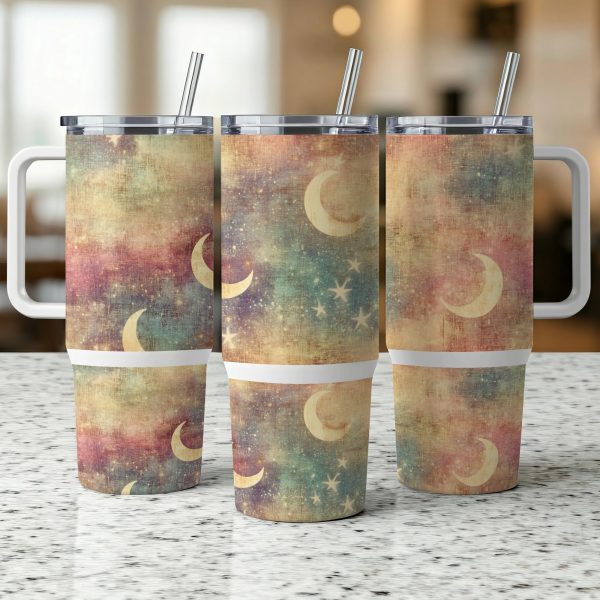 Moon and Stars 40oz Sublimation Tumbler, Celestial Design PNG for DIY Tumblers, Cosmic Art Tumbler Wrap Decal, Starry Night Tumbler - Image 2