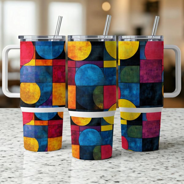 Colorful Geometric Pattern 40oz Sublimation Tumbler PNG, Digital Download for DIY Crafting, Artistic Design for Sublimation Tumblers - Image 2