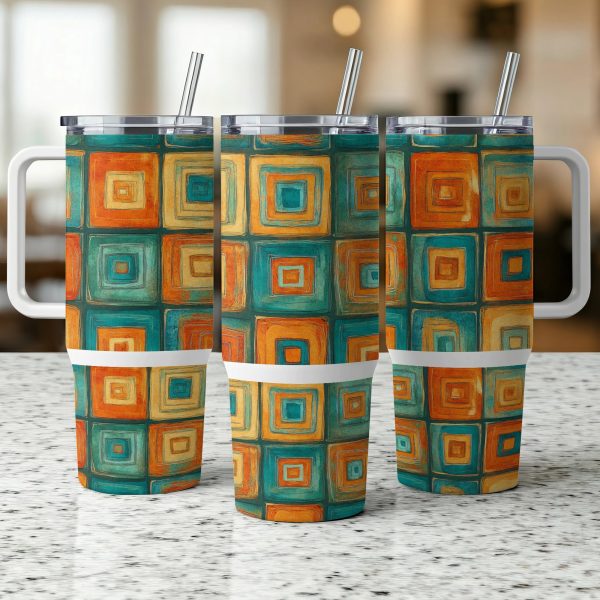 Colorful Geometric Pattern 40oz Sublimation Tumbler PNG, Abstract Square Design Tumbler Wrap, Digital Download Tumbler - Image 2