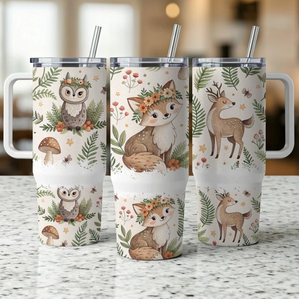 Cute Woodland Creatures 40oz Sublimation Tumbler Wrap, Fox Owl and Deer Design, Nature Inspired Tumbler, Perfect Gift for Nature Lovers