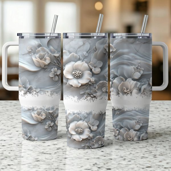 Floral Tumbler PNG, 40oz Sublimation PNG, Abstract Flower Design, Water Bottle Wrap, High-Resolution Tumbler Image