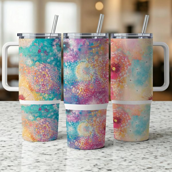 Colorful Floral Explosion on 40oz Sublimation Tumbler PNG, Bright Abstract Design for Drinkware, Vibrant Tumbler Digital Download - Image 5