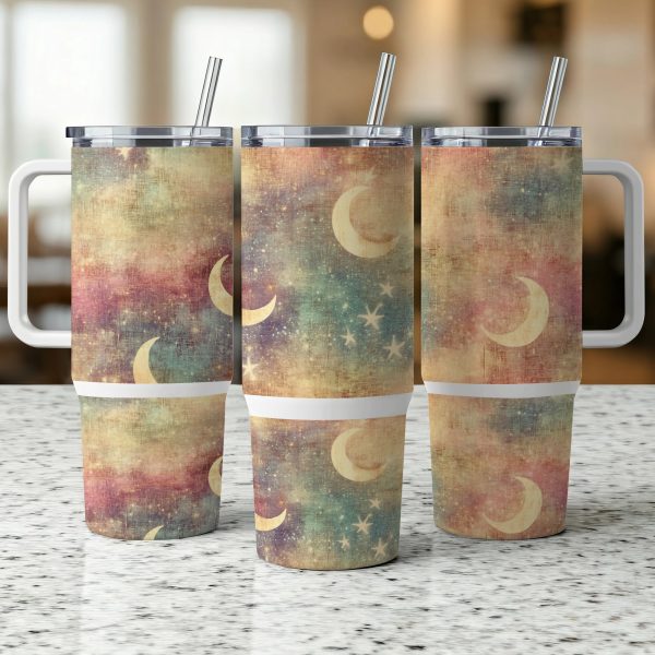 Moon and Stars 40oz Sublimation Tumbler, Celestial Design PNG for DIY Tumblers, Cosmic Art Tumbler Wrap Decal, Starry Night Tumbler - Image 5