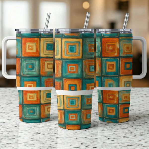 Colorful Geometric Pattern 40oz Sublimation Tumbler PNG, Abstract Square Design Tumbler Wrap, Digital Download Tumbler - Image 5