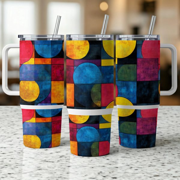 Colorful Geometric Pattern 40oz Sublimation Tumbler PNG, Digital Download for DIY Crafting, Artistic Design for Sublimation Tumblers - Image 5