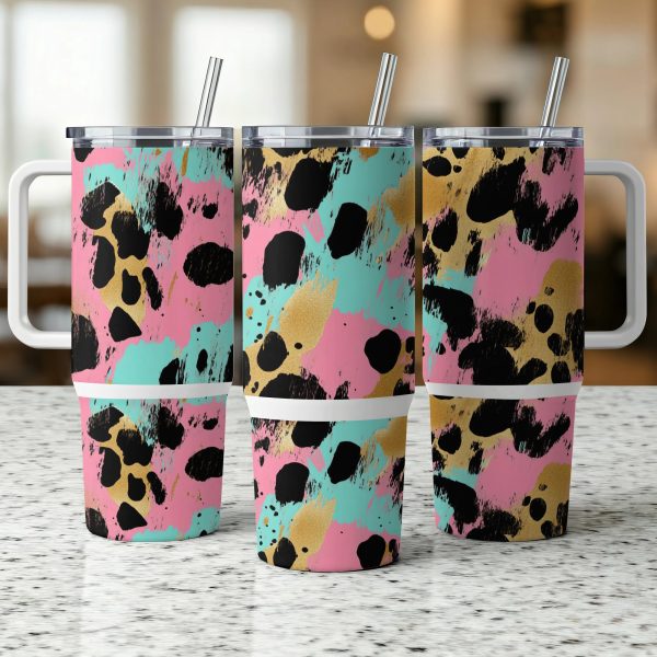 Colorful Abstract Splatter 40oz Sublimation Tumbler Wrap for Travel, Unique Artistic Design Tumbler, Gift for Coffee Lovers, Reusable Cup - Image 5