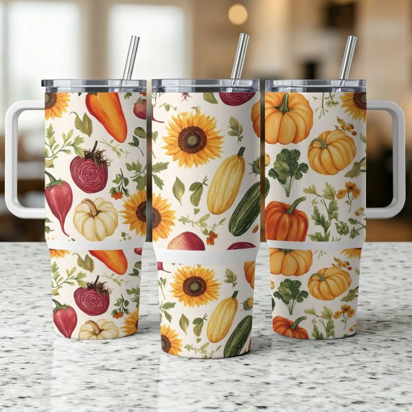 Autumn Harvest Floral Tumbler Wrap, Fall Season 40oz Sublimation Tumbler, Reusable Drinkware, Vibrant Floral Pumpkin Design, Unique Gift - Image 5