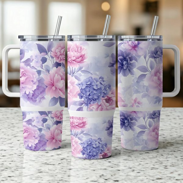 Floral 40oz Sublimation Tumbler Wrap, Purple and Pink Flowers Tumbler, Large Capacity Floral Tumbler, Reusable Drinkware - Image 5