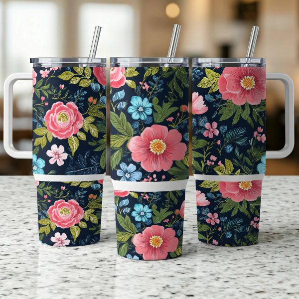 Floral 40oz Sublimation Tumbler Wrap, Wildflower Garden Tumbler Wrap, Reusable Tumbler with Lid and Straw, Insulated Floral Tumbler Wrap - Image 5