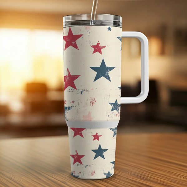 Patriotic USA Stars Design, 40oz Sublimation Tumbler PNG, Independence Day Star Pattern, Red White Blue Tumbler Wrap - Image 3