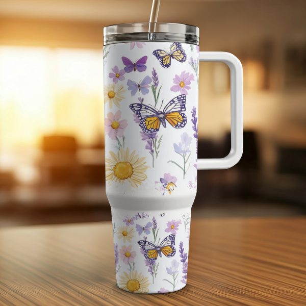 Floral Butterfly Sublimation Tumbler Wrap, 40oz Tumbler Wrap, Spring Flowers Tumbler Wrap, Reusable Tumbler Wrap, Cute Tumbler Wrap - Image 2