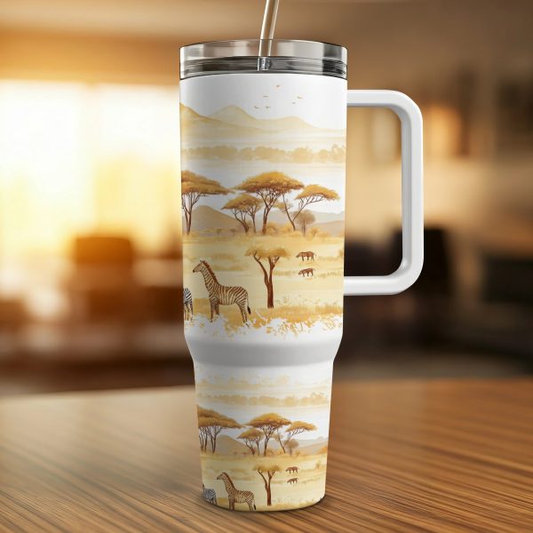 African Safari Animals 40oz Tumbler Wrap, Wildlife Jungle Sublimation Tumbler, 40oz Traveler Mug, Elephant Giraffe Zebra Design - Image 2