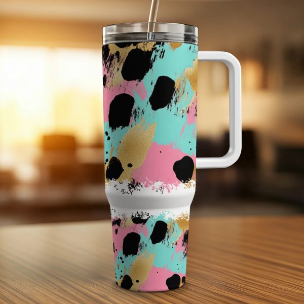 Colorful Abstract Splatter 40oz Sublimation Tumbler Wrap for Travel, Unique Artistic Design Tumbler, Gift for Coffee Lovers, Reusable Cup - Image 2