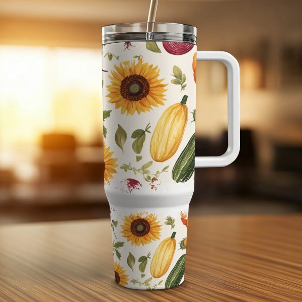 Autumn Harvest Floral Tumbler Wrap, Fall Season 40oz Sublimation Tumbler, Reusable Drinkware, Vibrant Floral Pumpkin Design, Unique Gift - Image 2