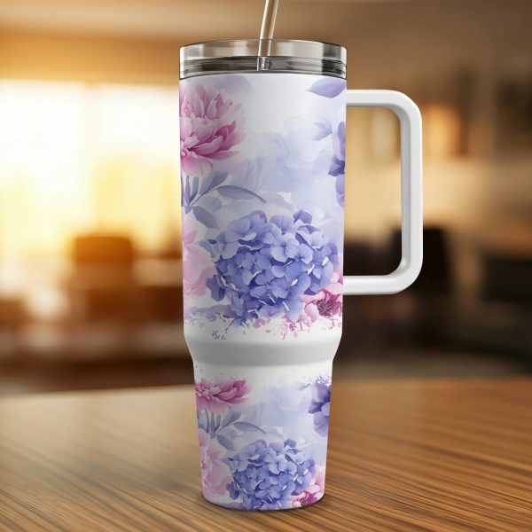 Floral 40oz Sublimation Tumbler Wrap, Purple and Pink Flowers Tumbler, Large Capacity Floral Tumbler, Reusable Drinkware - Image 2