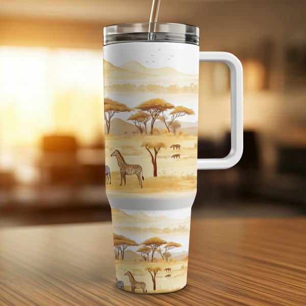 African Safari Animals 40oz Tumbler Wrap, Wildlife Jungle Sublimation Tumbler, 40oz Traveler Mug, Elephant Giraffe Zebra Design - Image 4