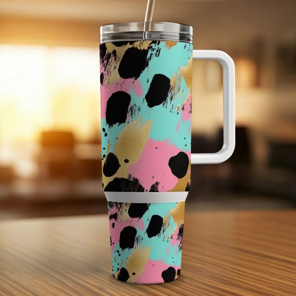 Colorful Abstract Splatter 40oz Sublimation Tumbler Wrap for Travel, Unique Artistic Design Tumbler, Gift for Coffee Lovers, Reusable Cup - Image 4