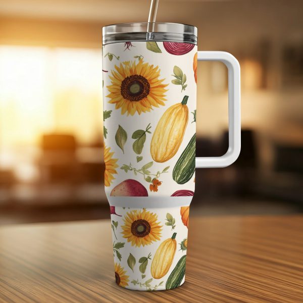 Autumn Harvest Floral Tumbler Wrap, Fall Season 40oz Sublimation Tumbler, Reusable Drinkware, Vibrant Floral Pumpkin Design, Unique Gift - Image 4